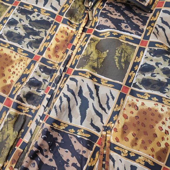 Vintage EVR 100 % Silk Patchwork Animal‑Print Bomber Jacket L Lined Zip Front - Picture 8 of 13